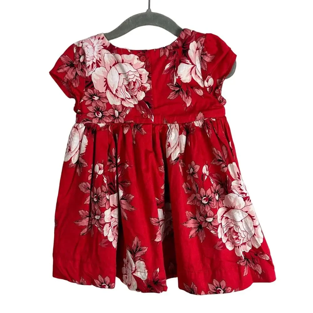 Baby Gap Empire Waist Red Floral Dress Girls 12-18 Months Toddler